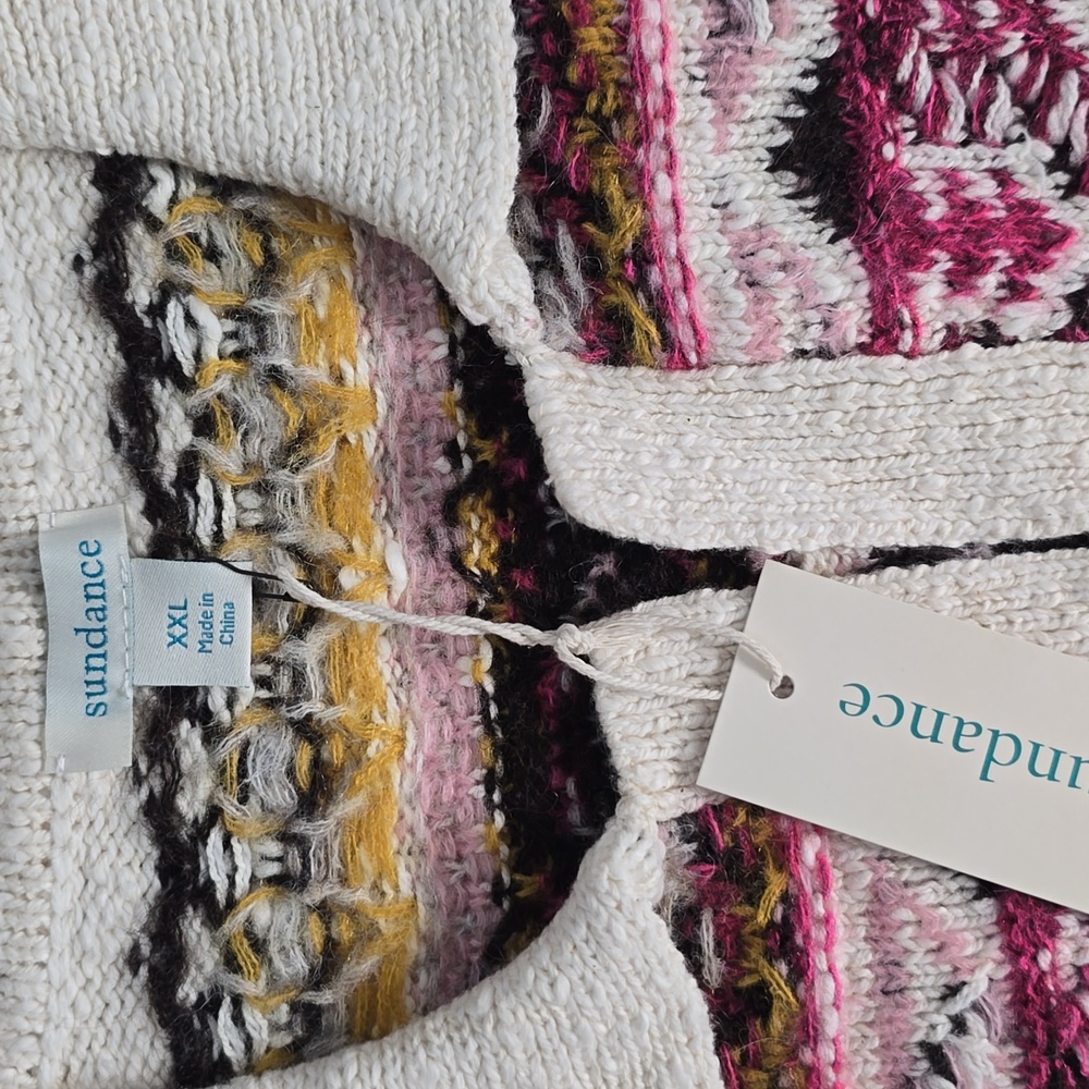 Sundance XXL Fair Isle Sweater NWT, CREAM, PLUM, MUSTARD - Picture 2 of 8